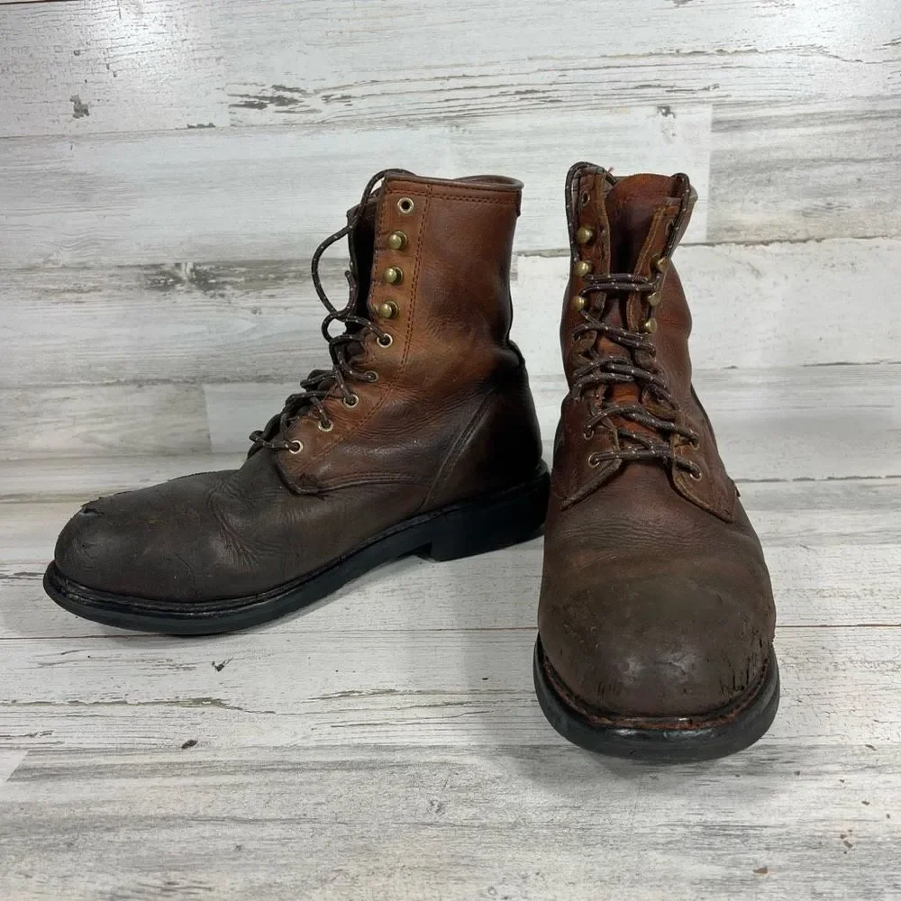 Arait Mens‎ Leather Lace Up Ankle Length Work Steel Toe Boots Brown Size 11